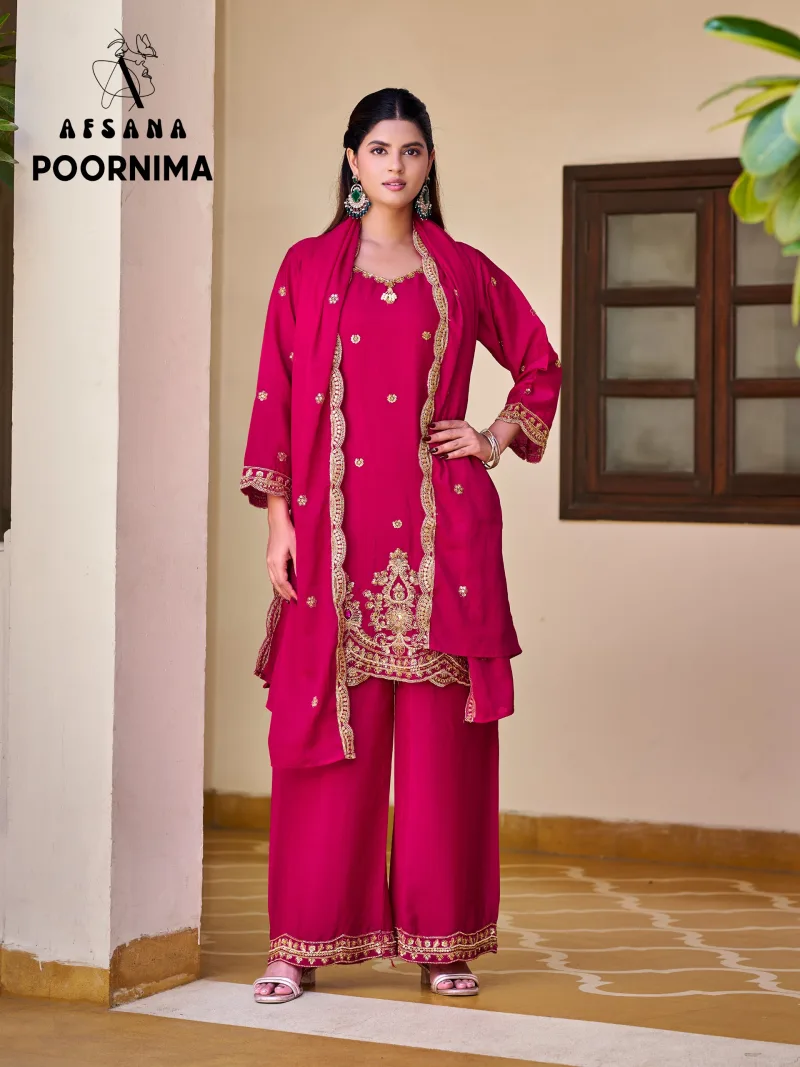 Poornima By Afsana Chinon Beads Work Readymade Salwar Kameez 